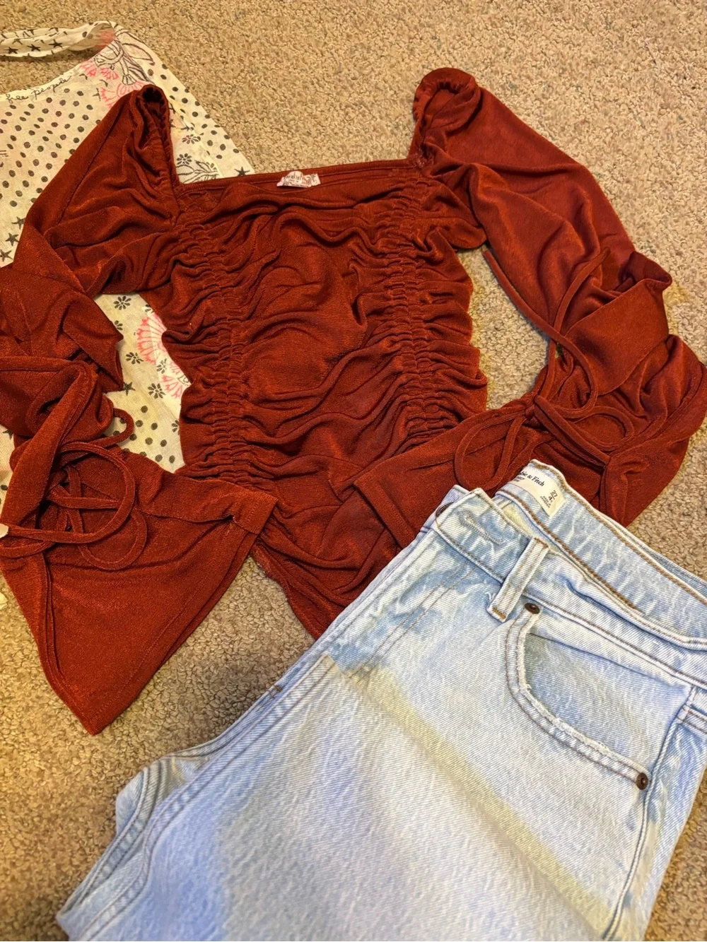 Free People Rust Long-Sleeve Ruched Bodysuit